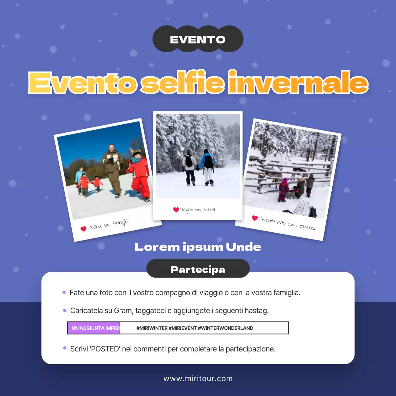 Presentazione delle destinazioni invernali blu e viola