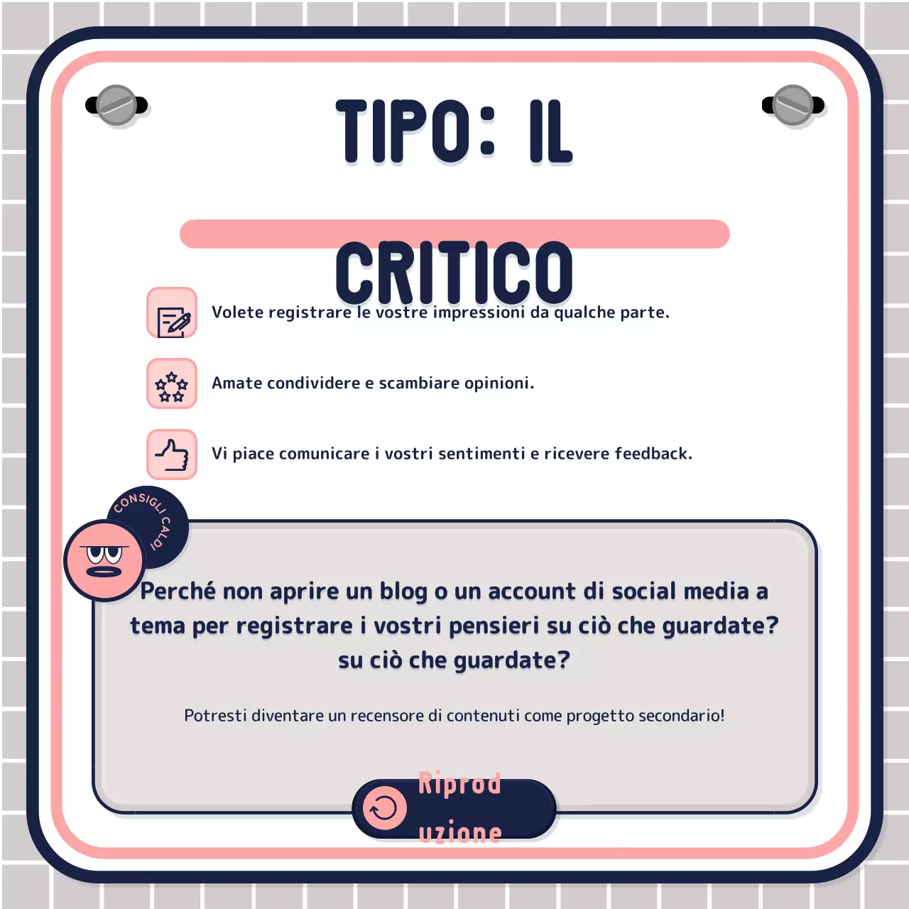 Semplice test a quiz guidato da testo in rosa malva navy