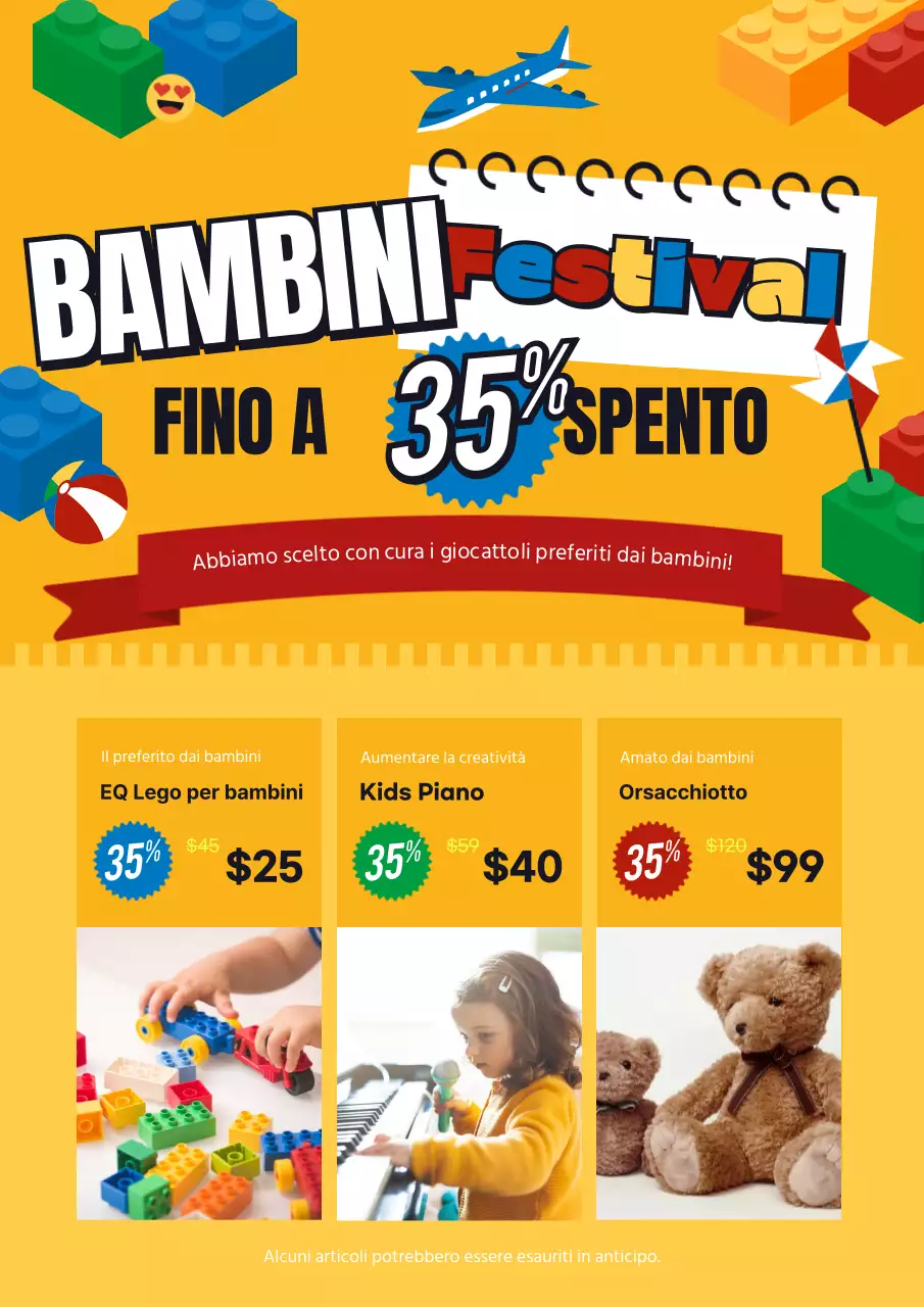 Promuovere una vendita di giocattoli gialli e minimalisti