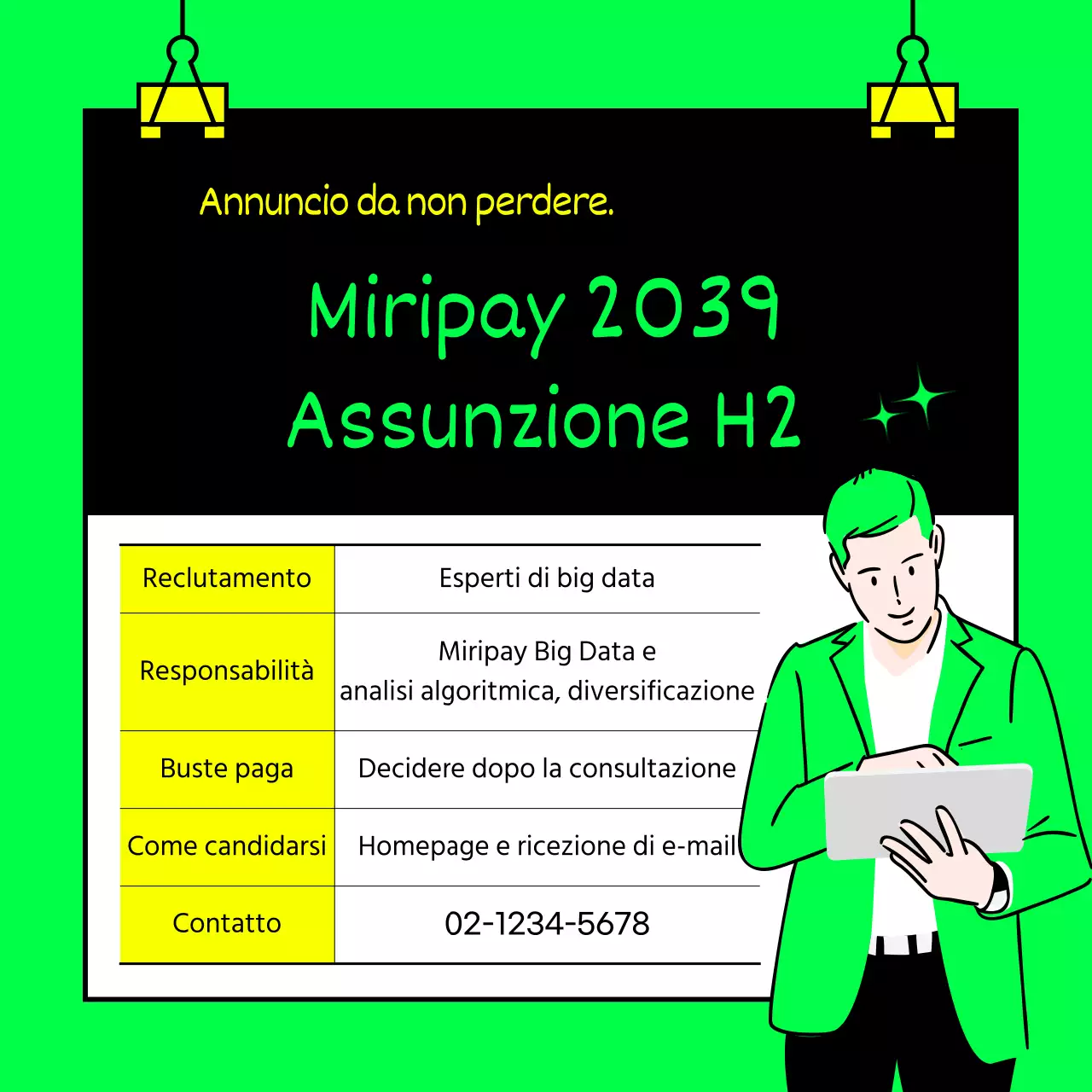 Raccomandazioni di lavoro per aziende IT di colore verde lime e giallo fluorescente