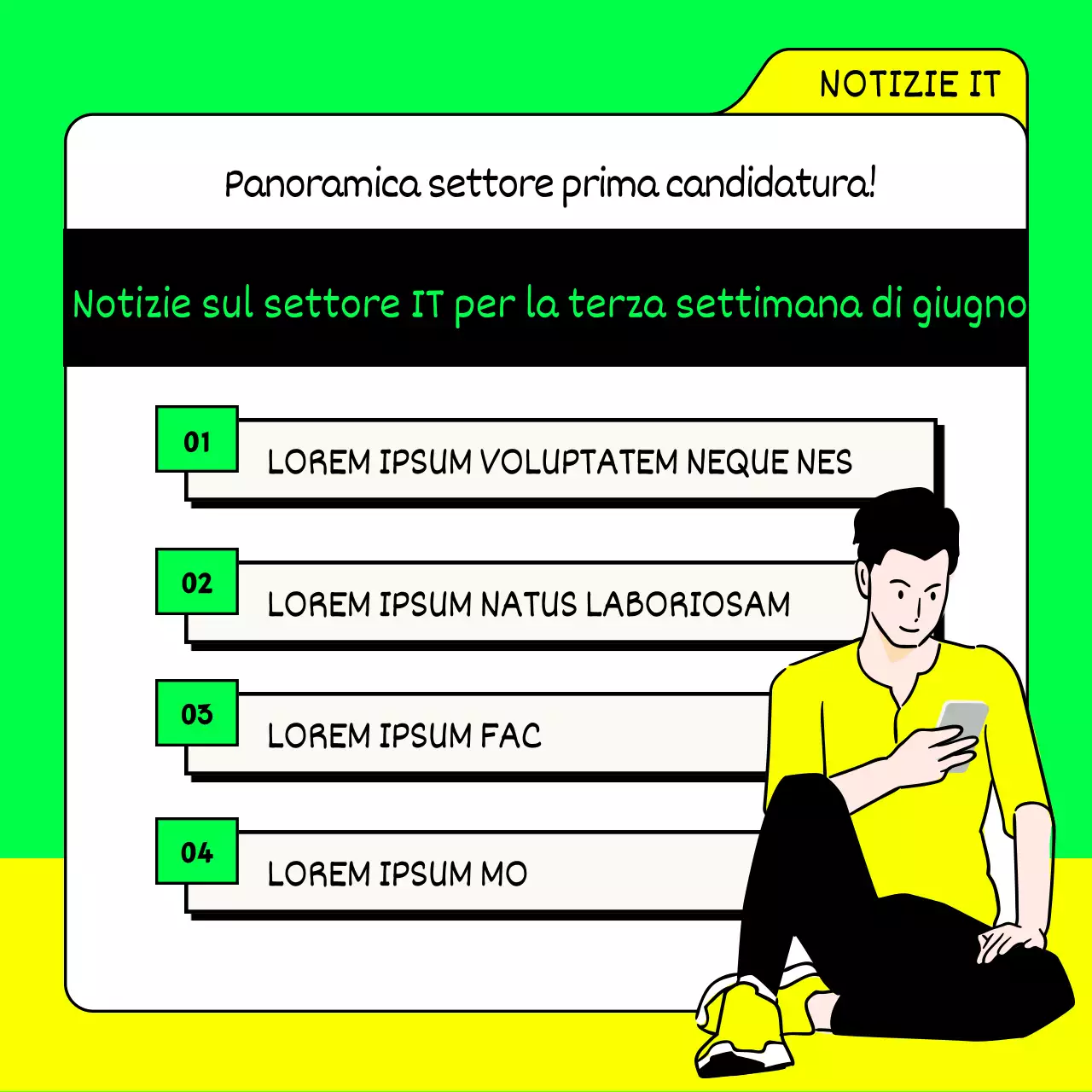 Raccomandazioni di lavoro per aziende IT di colore verde lime e giallo fluorescente