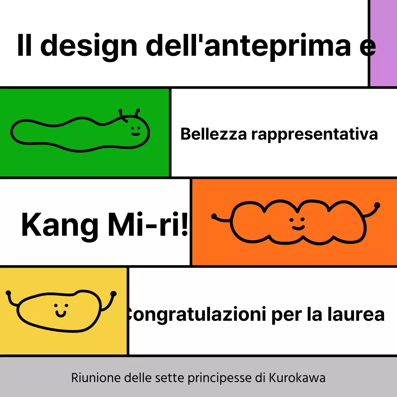 Messaggio colorato di laurea con simpatiche illustrazioni a linee