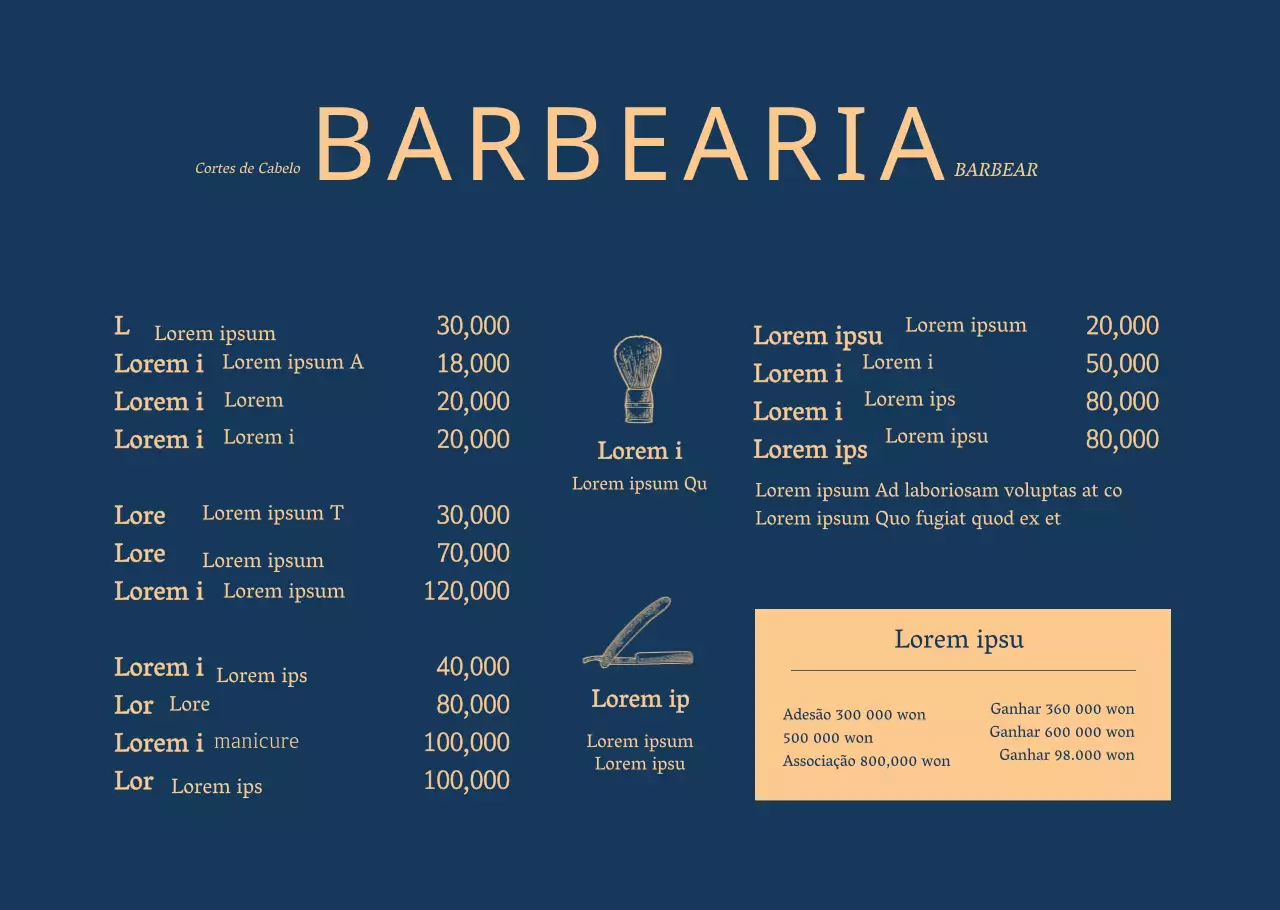 Quadro de menu de barbearia de estilo vintage