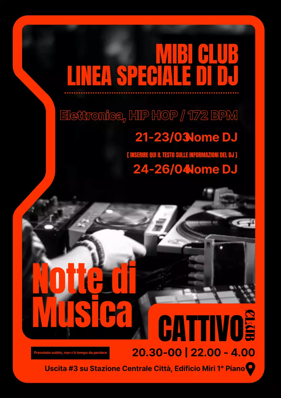 Poster per club hip deejay in arancione e nero