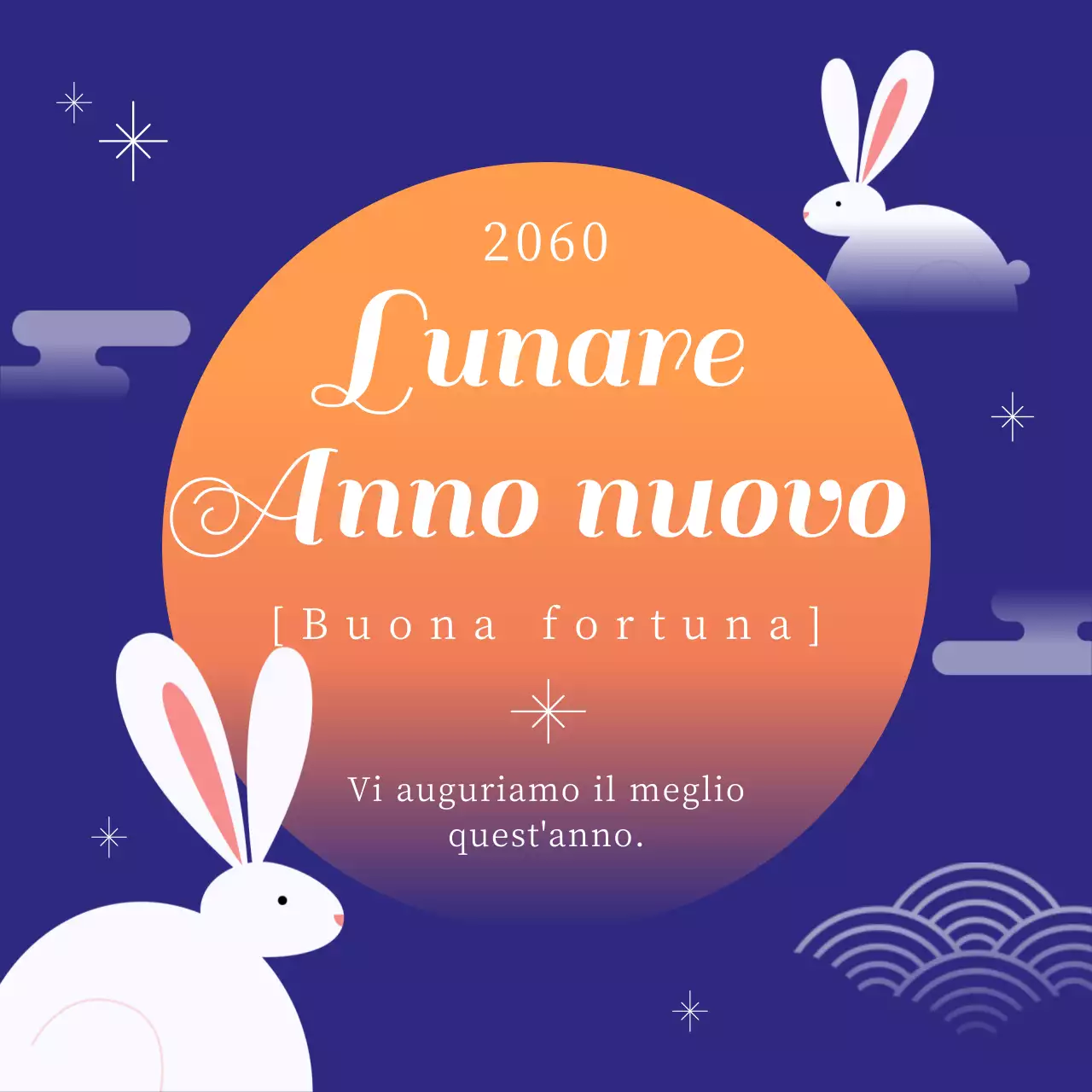 Auguri di buon anno nell'anno del gatto con concetto orientale blu arancione