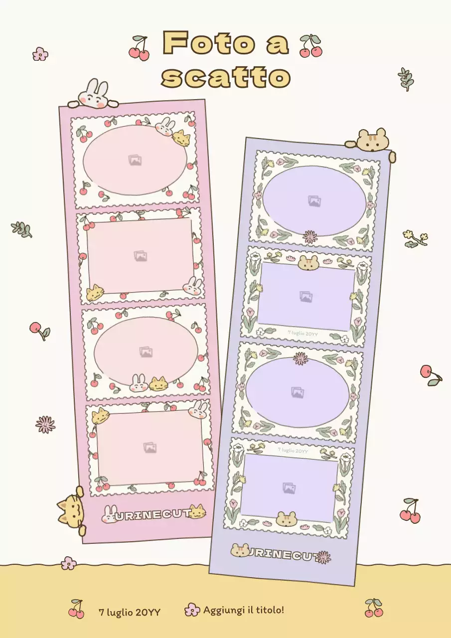 Cornice fotografica a quattro angoli con simpatiche illustrazioni in beige, rosa e malva