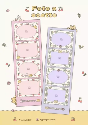 Cornice fotografica a quattro angoli con simpatiche illustrazioni in beige, rosa e malva