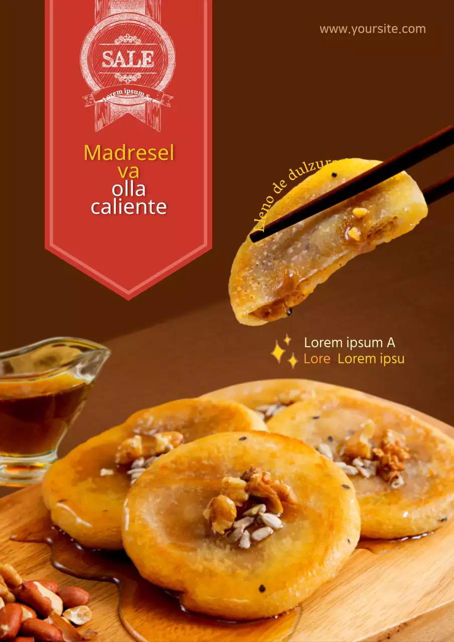 Promociona una simple oferta de comida con una foto de dango marrón y dulce