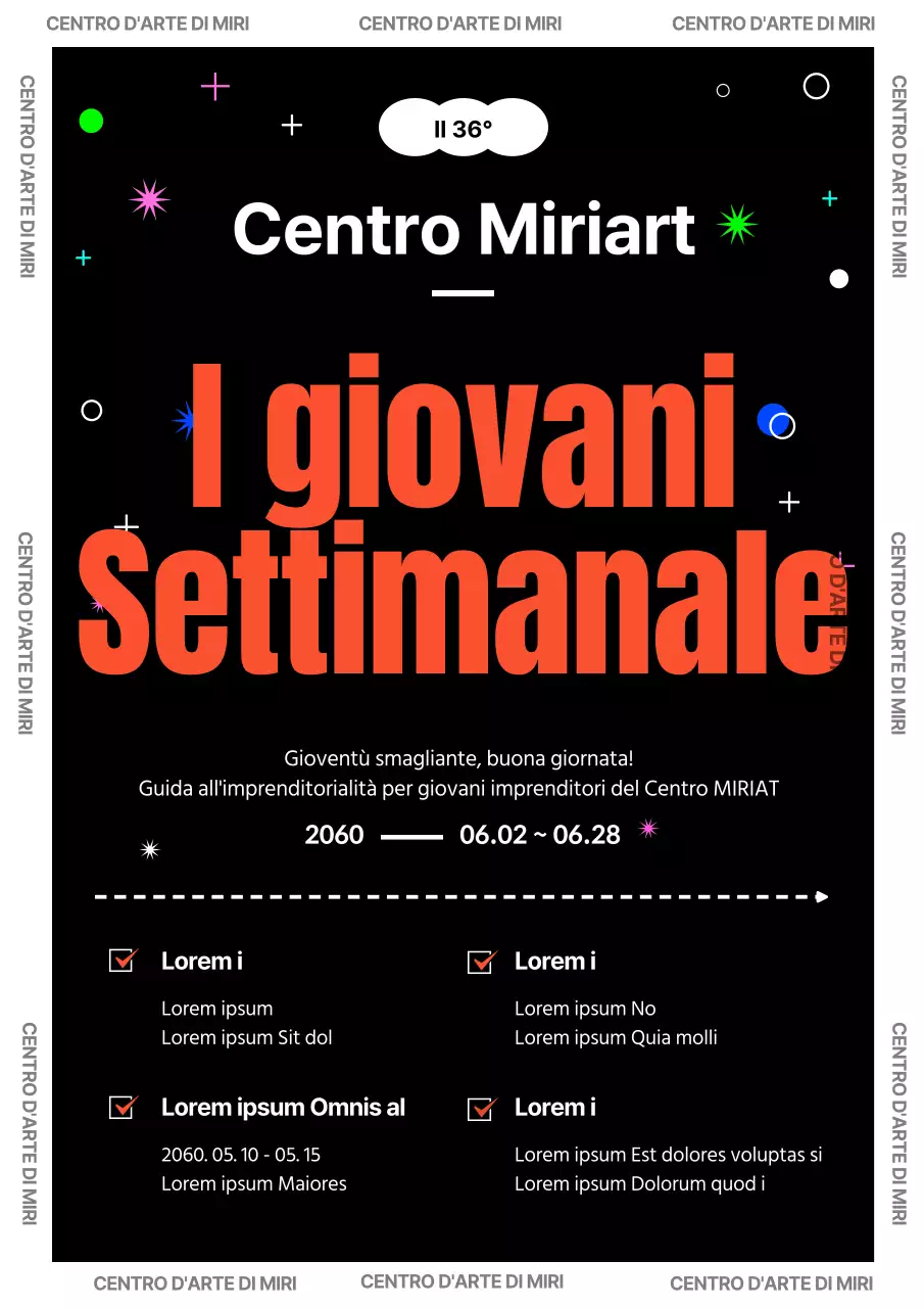 Proposta di concept tipografico con testo arancione su sfondo nero