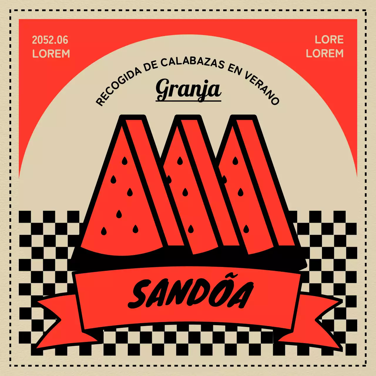 Concepto retro de recogida de sandías en beige y rojo