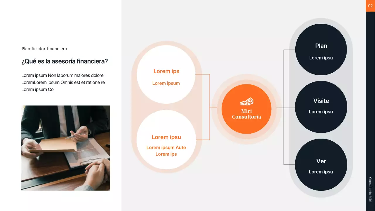 Consultoría financiera en naranja y gris