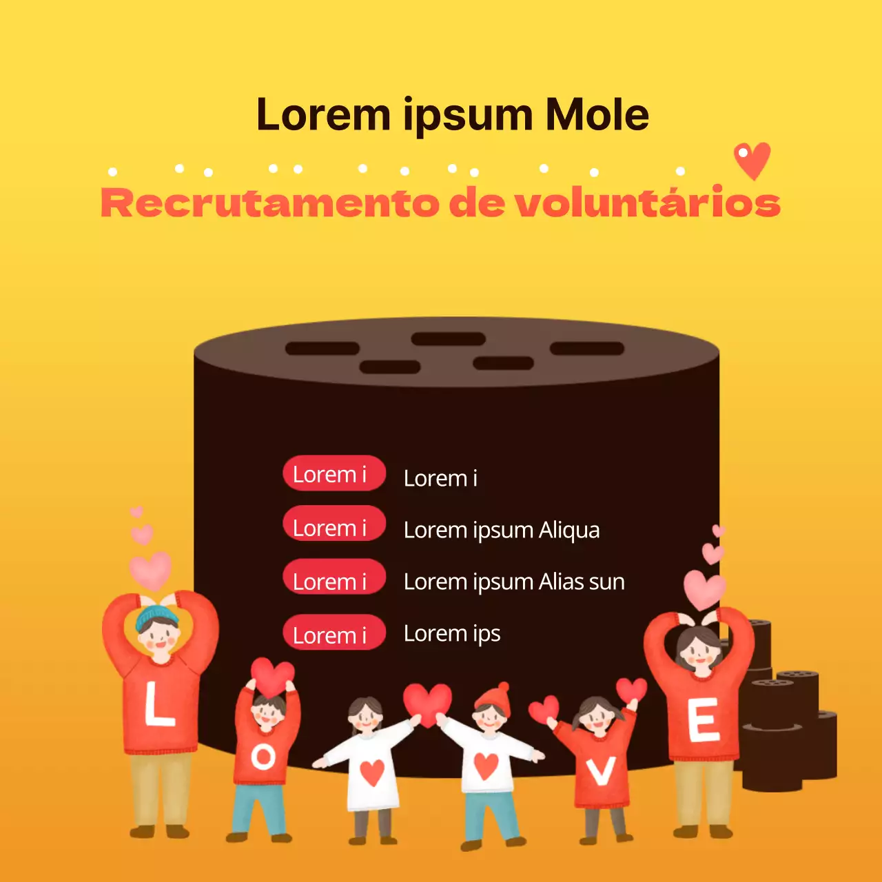 Amarelo multicolorido quente bebé ilustração briquete partilha cartaz de recrutamento de voluntários