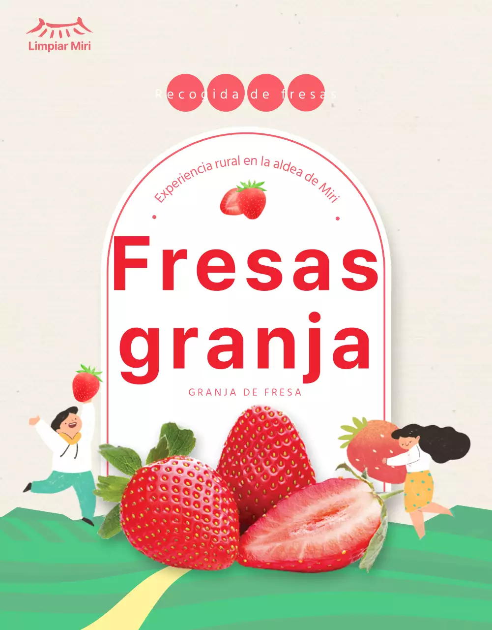 Detalles de la experiencia en la granja de fresas ilustrada en rosa