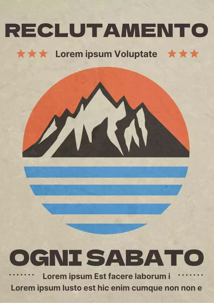 Avviso di reclutamento della società alpinistica d'epoca in arancione e azzurro