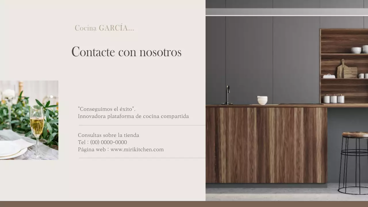 Moderna cocina compartida en beige y marrón (presentación)