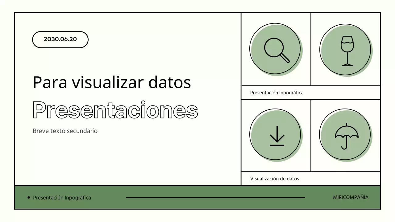 Presentación infográfica empresarial de formas sencillas en verde y beige