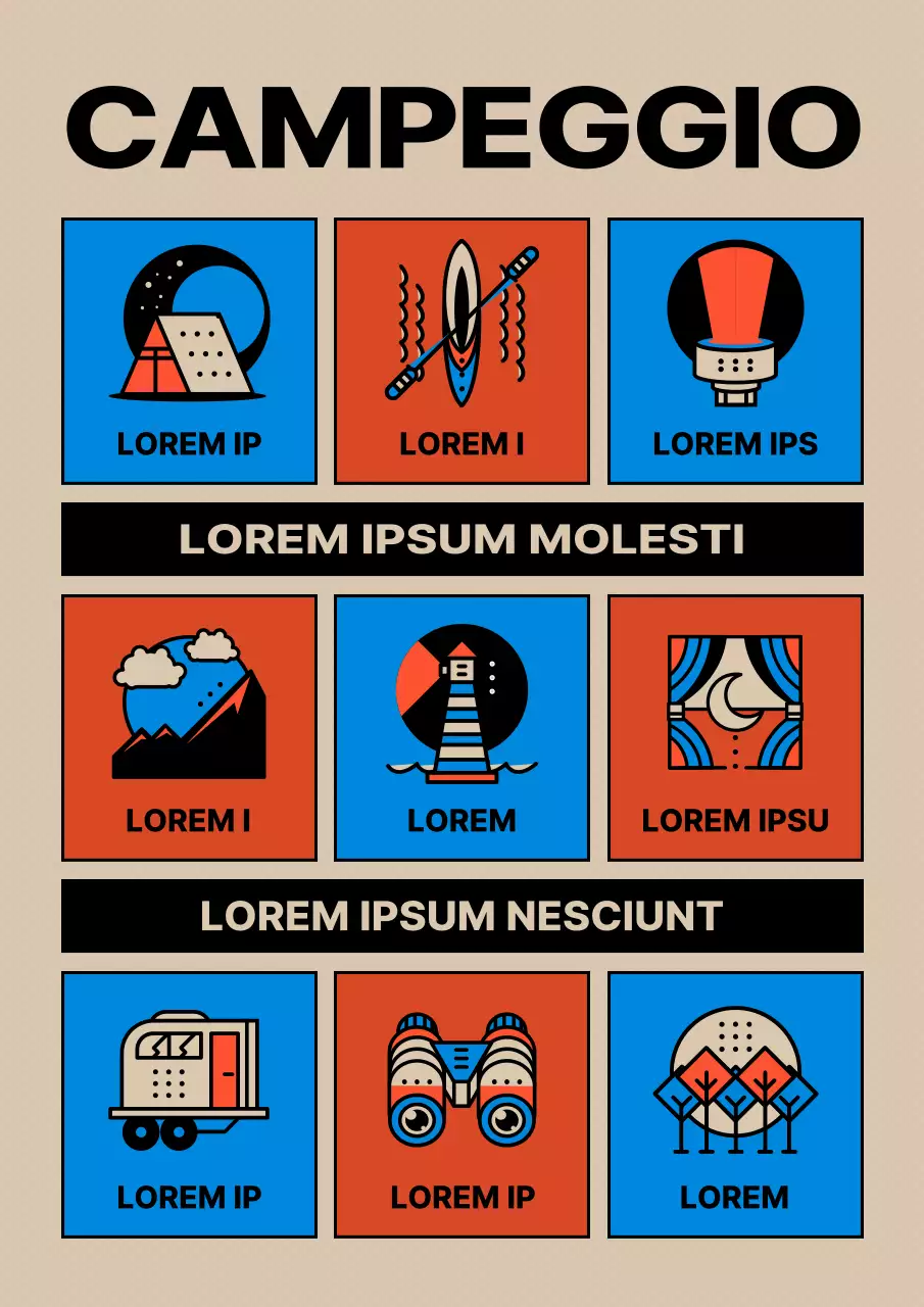 Avviso di prenotazione del campeggio vintage rosso e blu