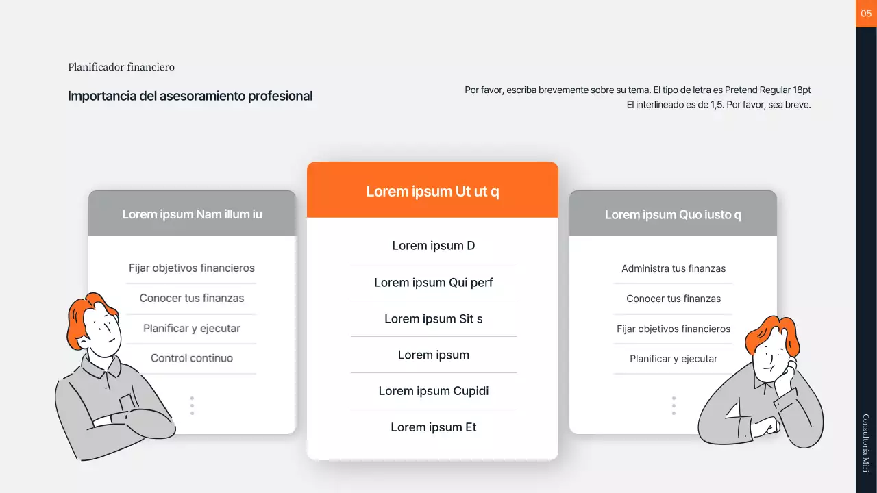 Consultoría financiera en naranja y gris