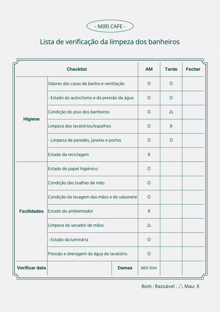 Lista de verificação da higiene da casa de banho verde e cinzenta