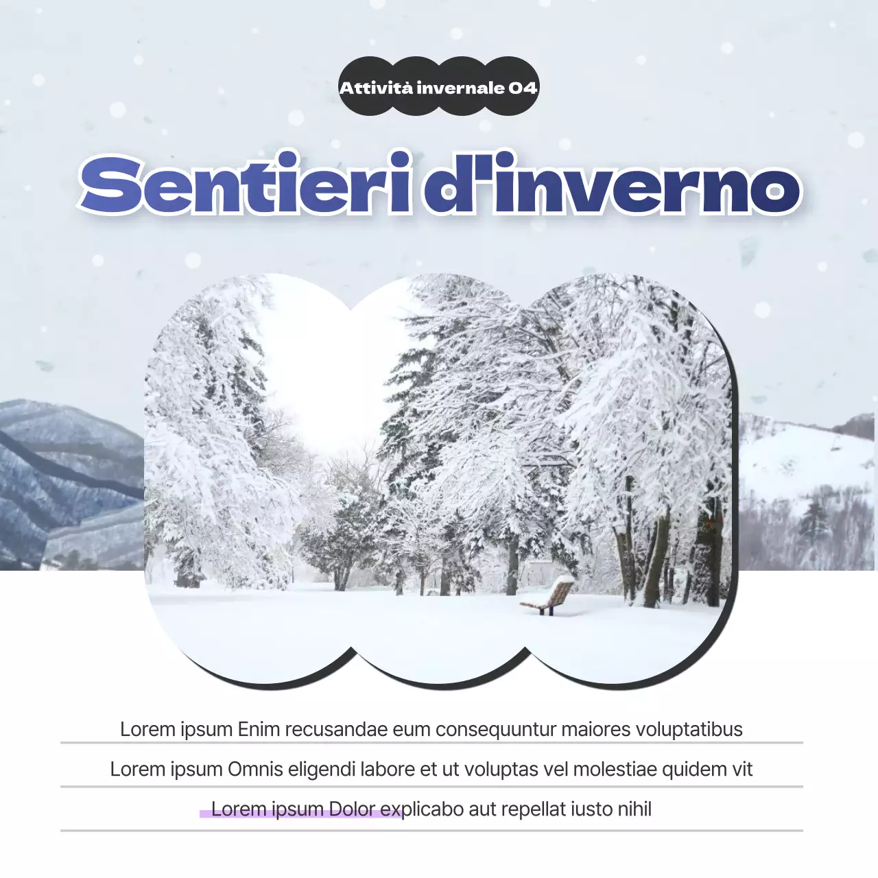 Presentazione delle destinazioni invernali blu e viola