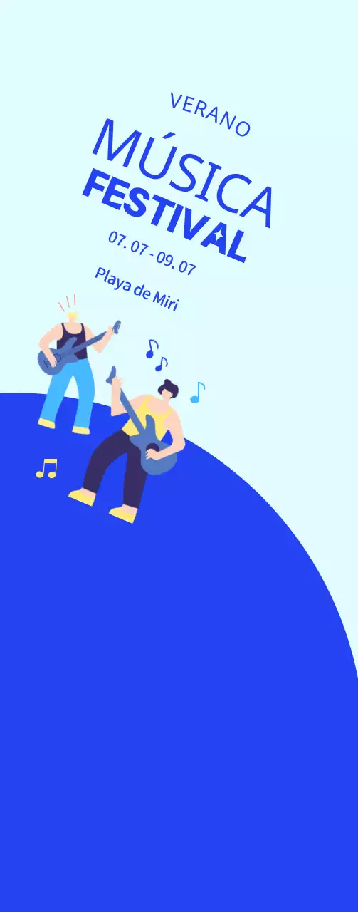 Promociona un festival con una ilustración azul y fresca de un artista