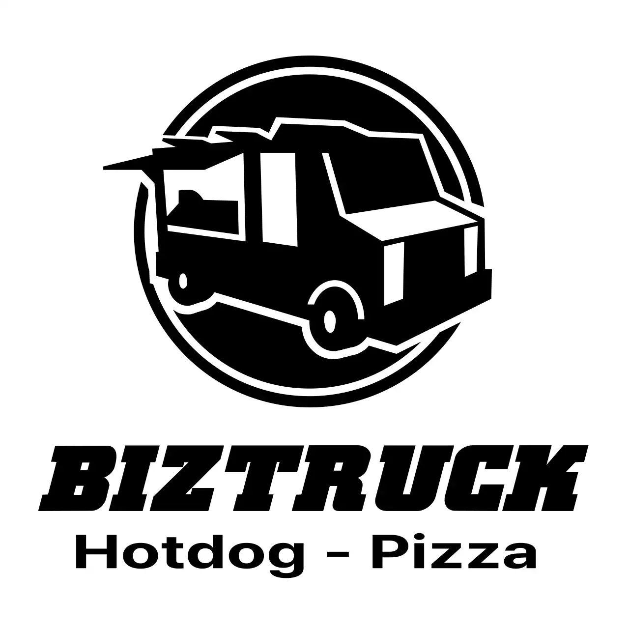 Concetto di camioncino del cibo con un semplice logo illustrativo nero del camioncino