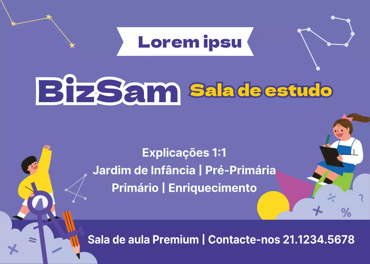 Ilustração de personagem roxa promoção de sala de estudo