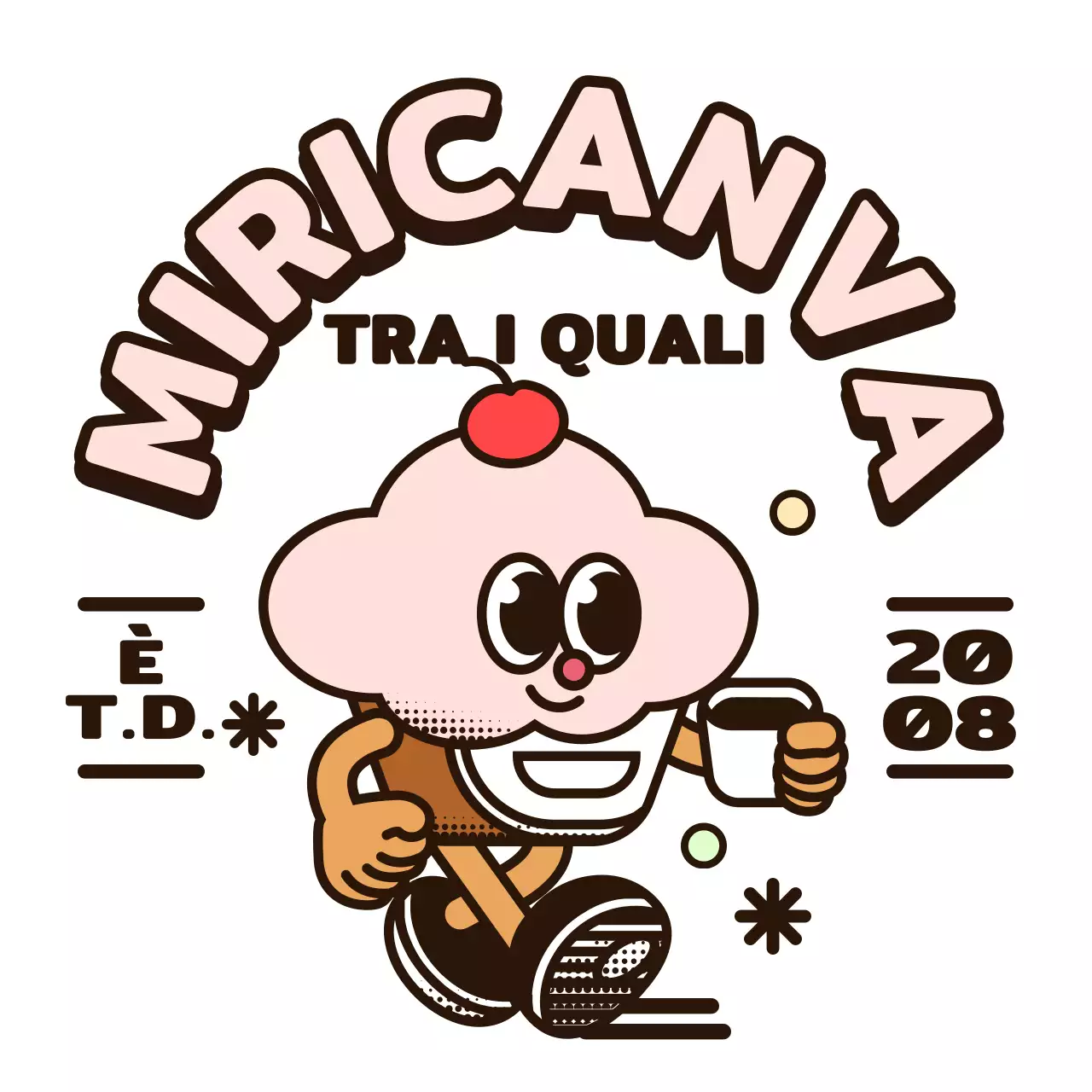 Simpatico logo in stile cupcake rotondo rosa e marrone per un caffè