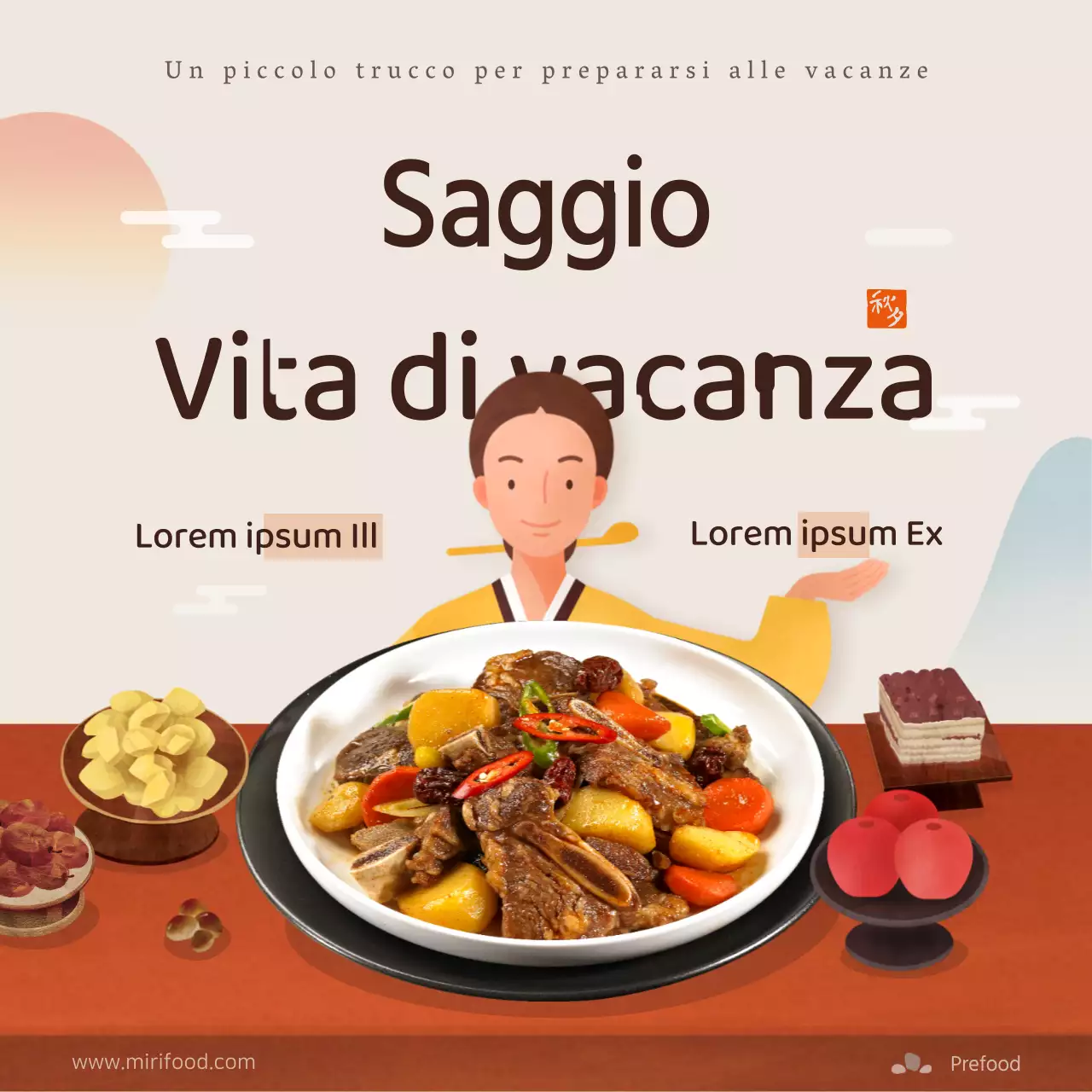 Promuovere un kit di pasti natalizi illustrati in arancione e marrone