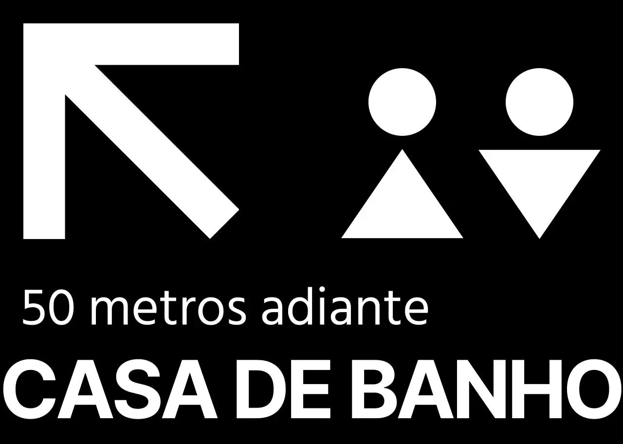 Estilo simples a preto e branco com ícones de casa de banho modernos e indicações de texto