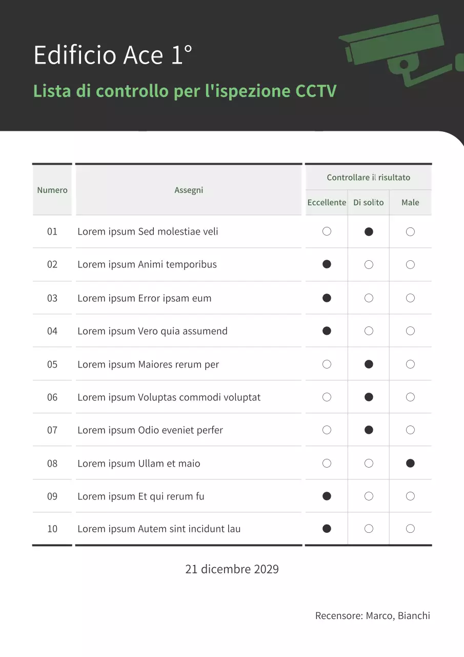 Lista di controllo operativa verde e nera