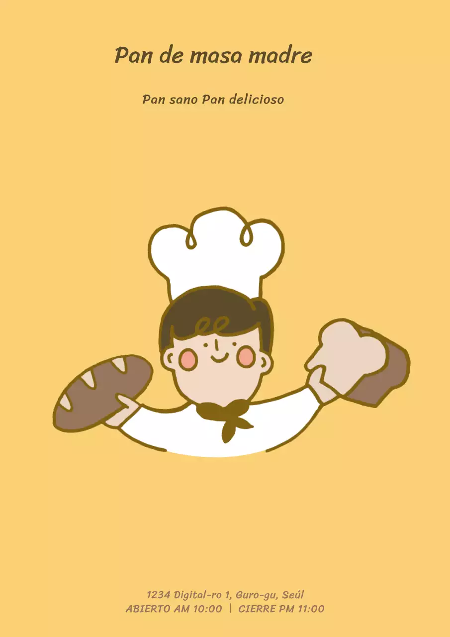 Bonito diseño promocional de menú de pan de masa madre amarillo