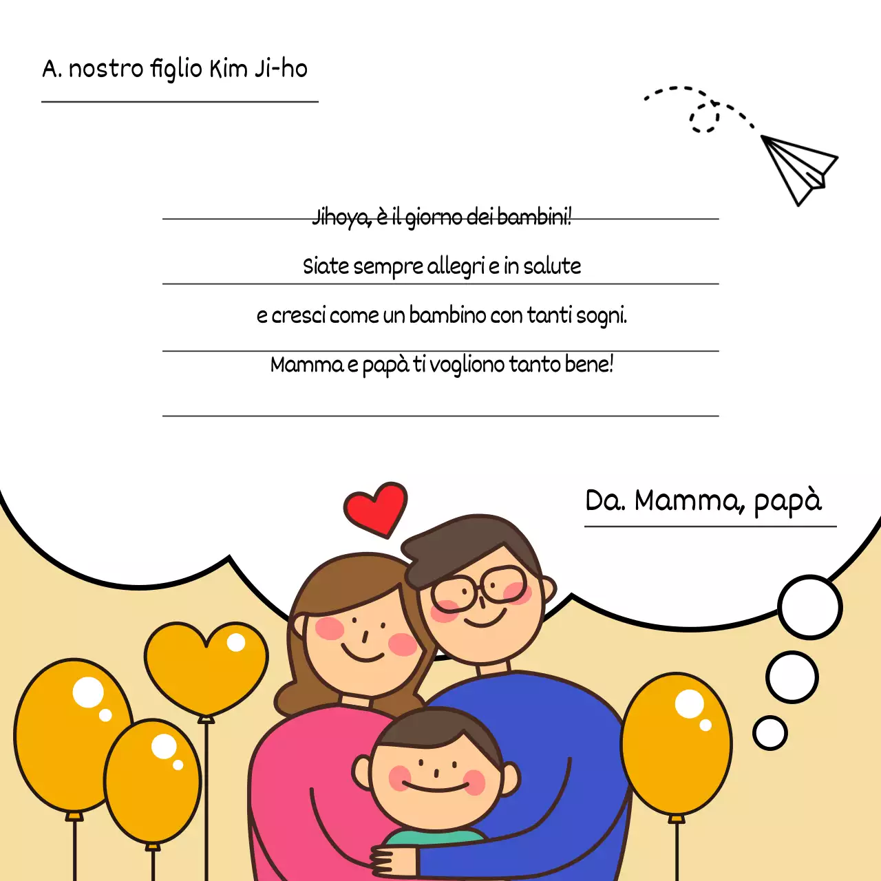 Carino il concetto di lettera familiare di ringraziamento per la Giornata dei bambini