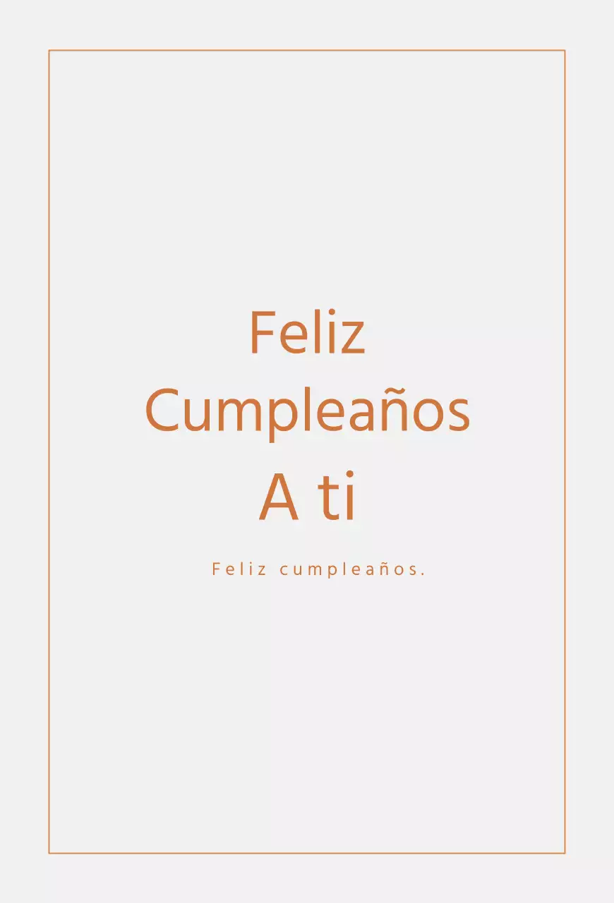 Tarjeta de cumpleaños sencilla con líneas y texto en naranja y gris