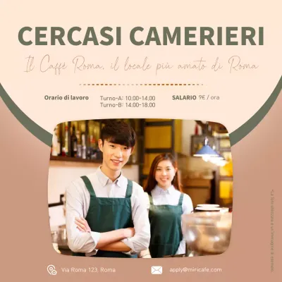 Annuncio di lavoro del personale del caffè con foto su sfondo marrone e verde V1