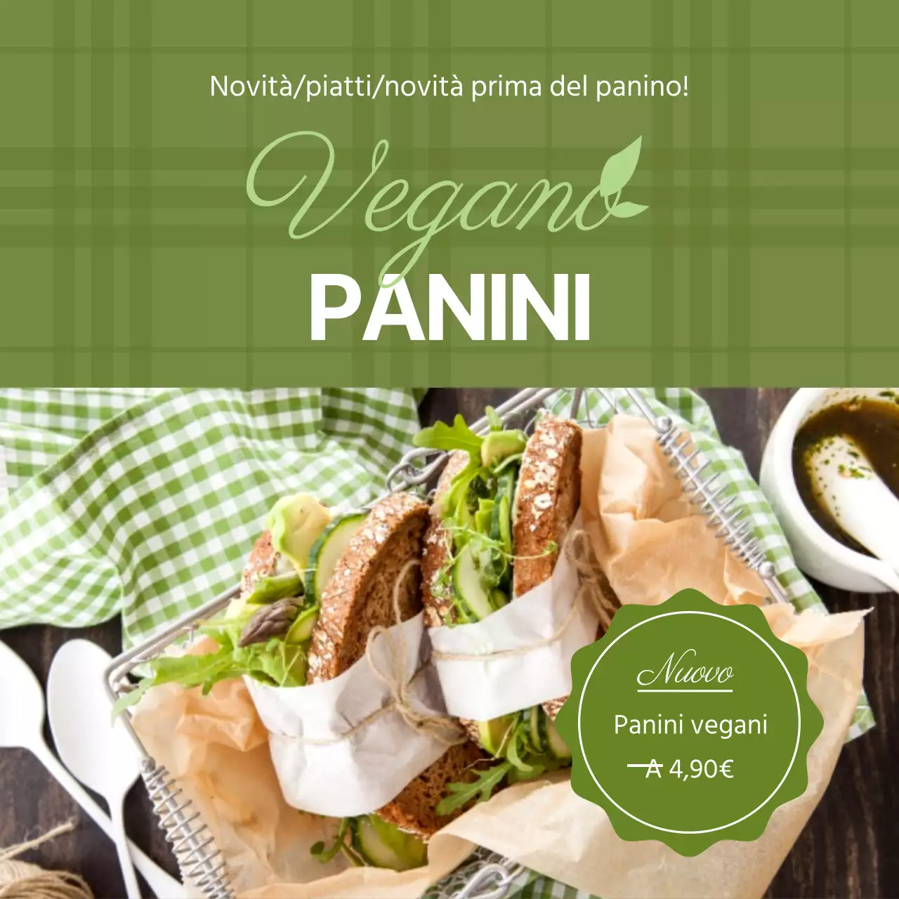 Motivo a scacchi verdiL'immagine evidenzia i panini veganiNuovi panini vegani