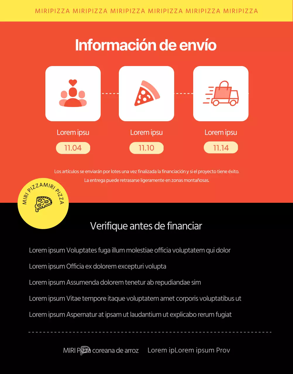 Detalles de la financiación de la pizza de color naranja y codo