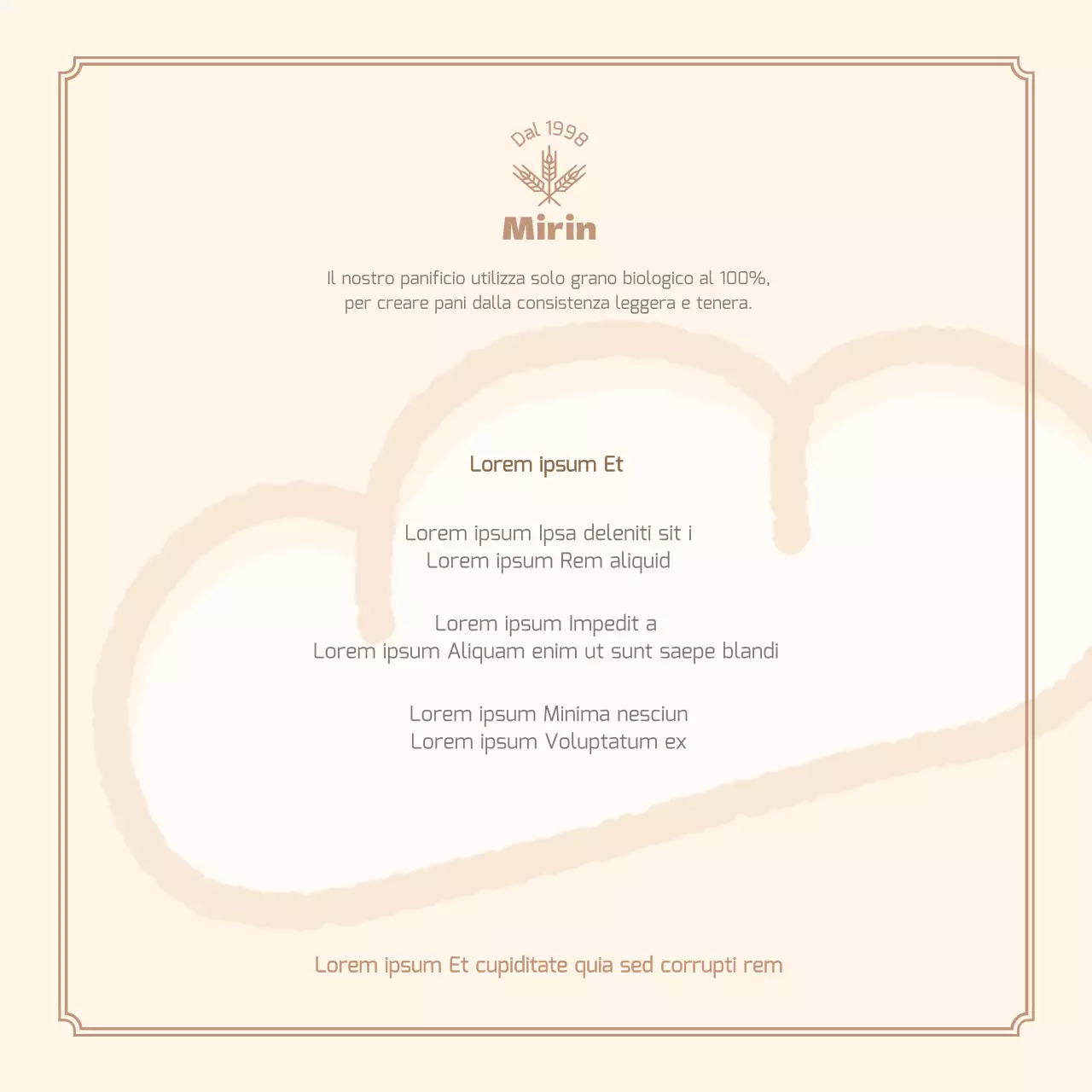 Simpatica cartolina illustrata a tema panetteria in marrone chiaro