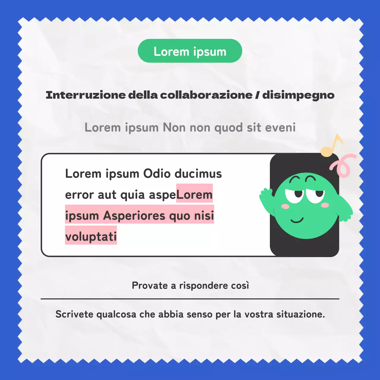 Un'illustrazione kitsch blu e verde introduce il vero tipo di collega