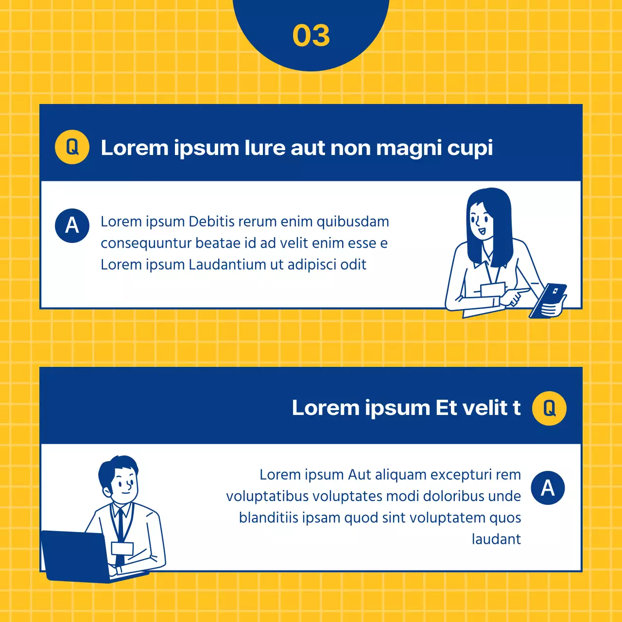 Colloquio per un lavoro nel marketing delle relazioni pubbliche in blu navy e giallo