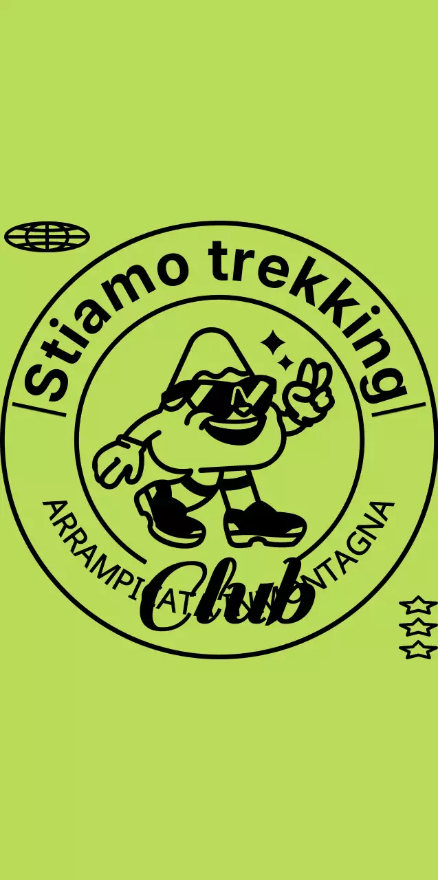 Un personaggio di montagna semplice e alla moda, in chartreuse e nero, con uno stile di logo emblematico per scopi promozionali e divulgativi.