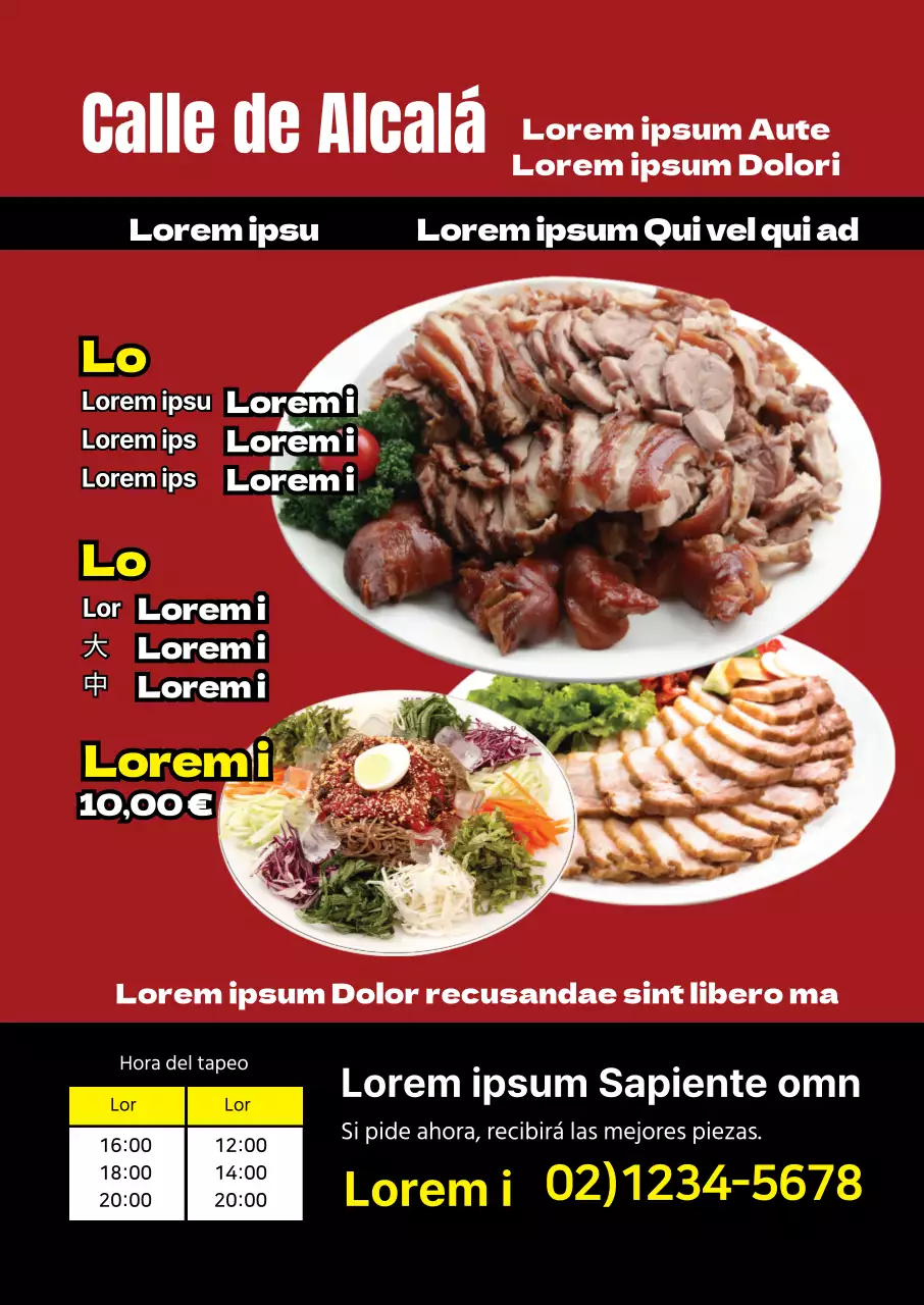 La foto roja destaca el menú de manitas de cerdo en un restaurante tradicional