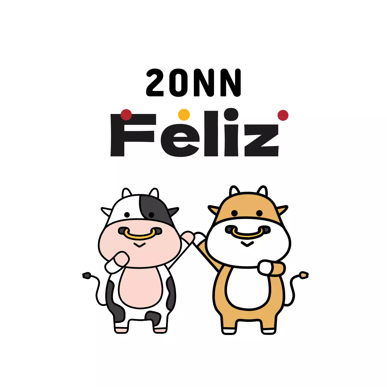 Simpática etiqueta de felicitación de Año Nuevo con ilustración en blanco