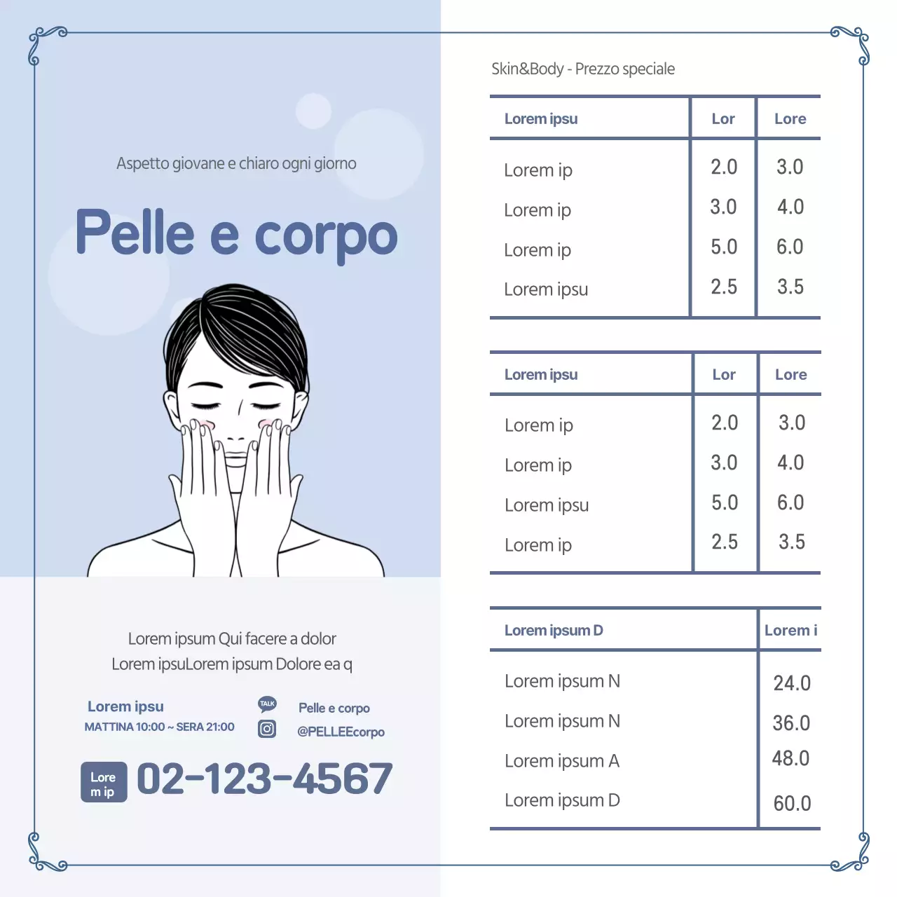 Illustrazione blu cielo semplice skincare banner quadrato