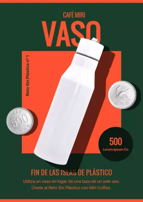 Reto de utilizar un vaso de café moderno verde y naranja