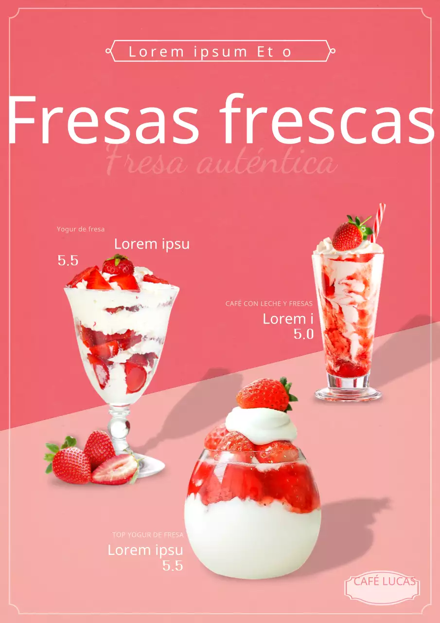 Promociona tu tienda de yogures de fresa roja y rosa