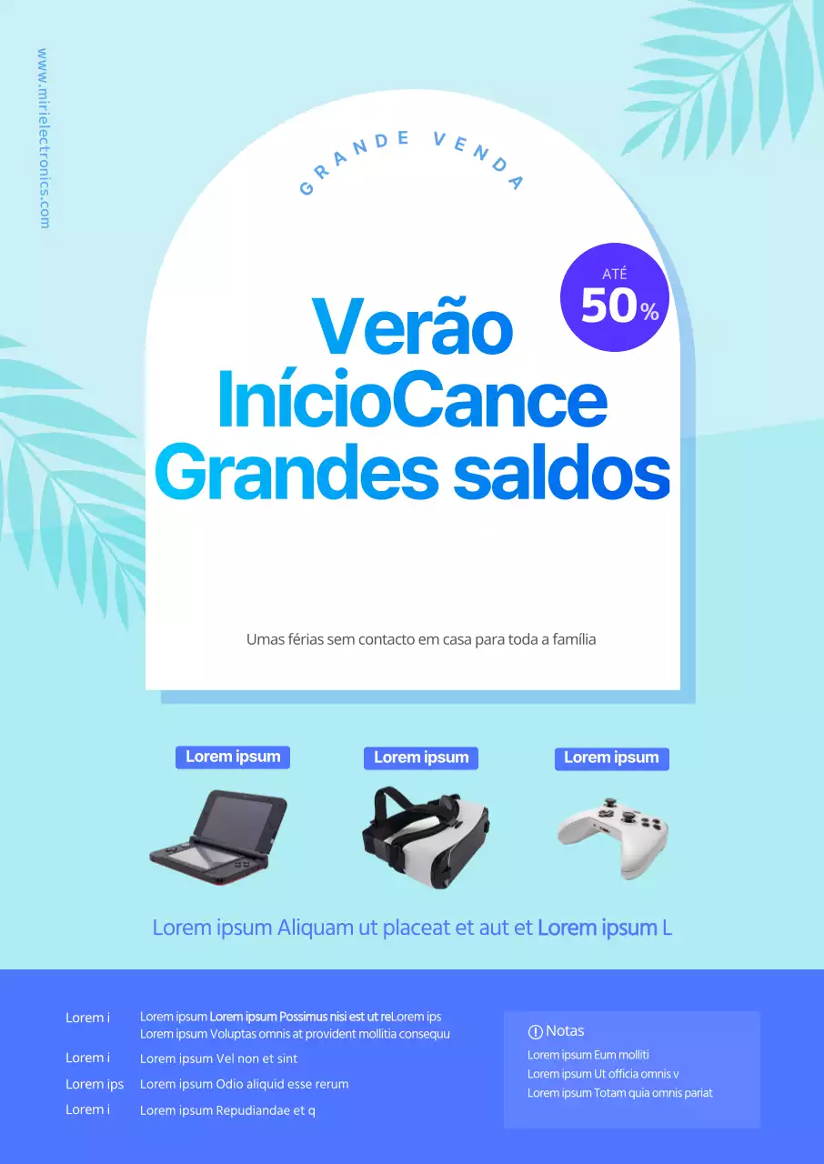 Cartaz de saldos de verão em azul fresco