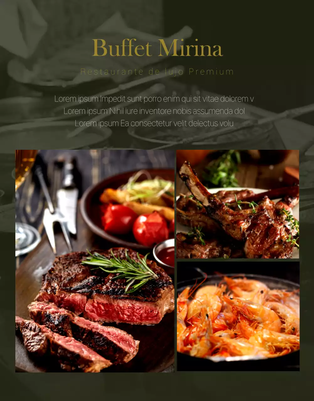 Promueva una sofisticada gastronomía hotelera en verdes y dorados oscuros