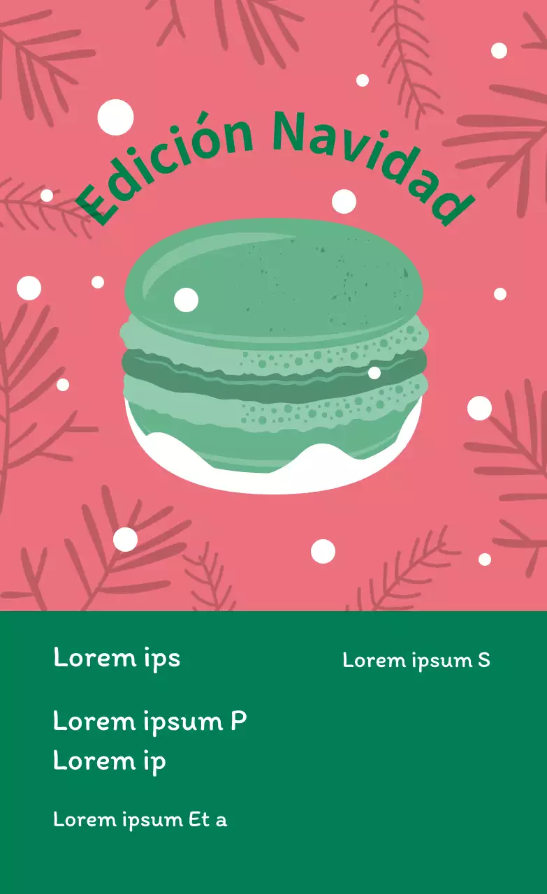 Rosa verde ilustración lindo navidad café postre macaron etiqueta