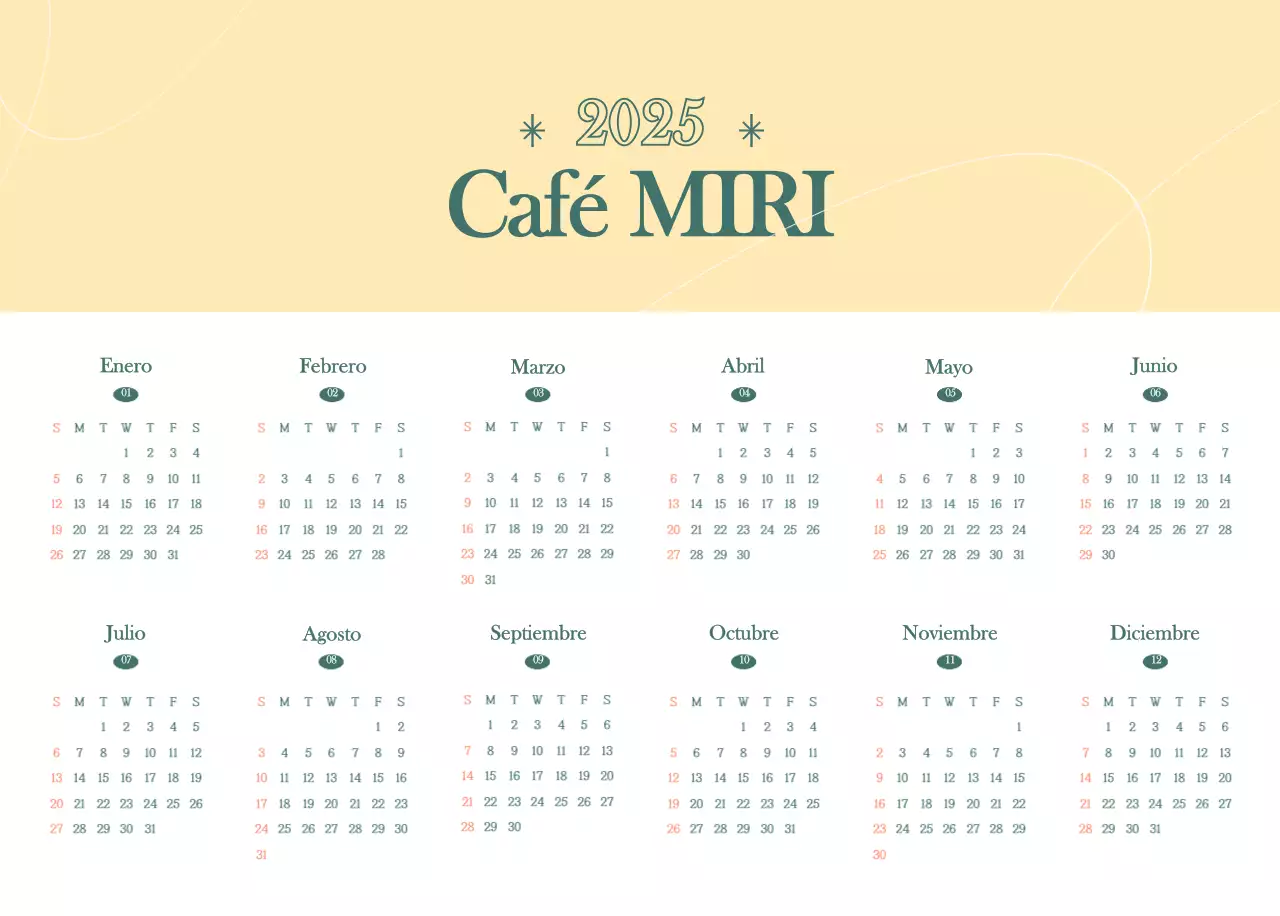 Calendario de cafés con recomendaciones de bebidas del mes